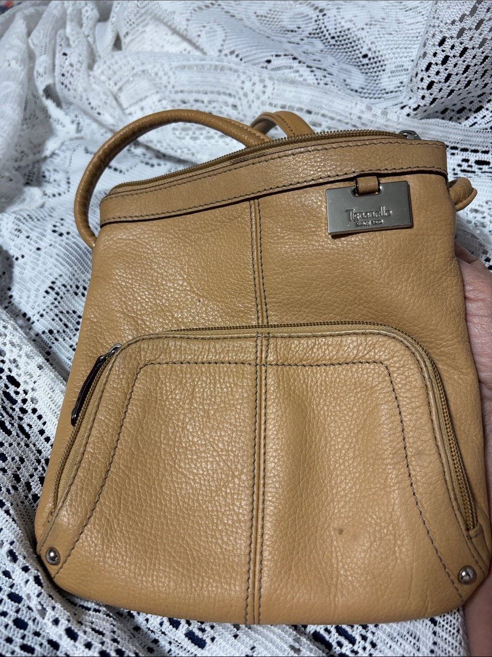 Tignanello Camel/Tan Leather Crossbody Bag